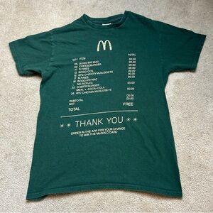 McDonald's T-Shirt Adult Small Crew Staff Employee Green Gold Card Free Menu App